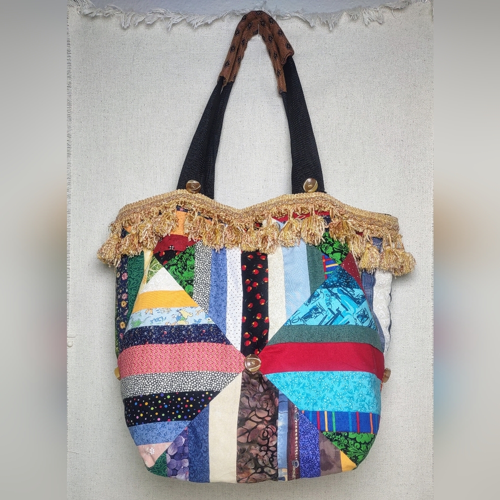 Bag Tote Weekender Shoulder One Of A Kind Patchwork Lined Fringe Tassels